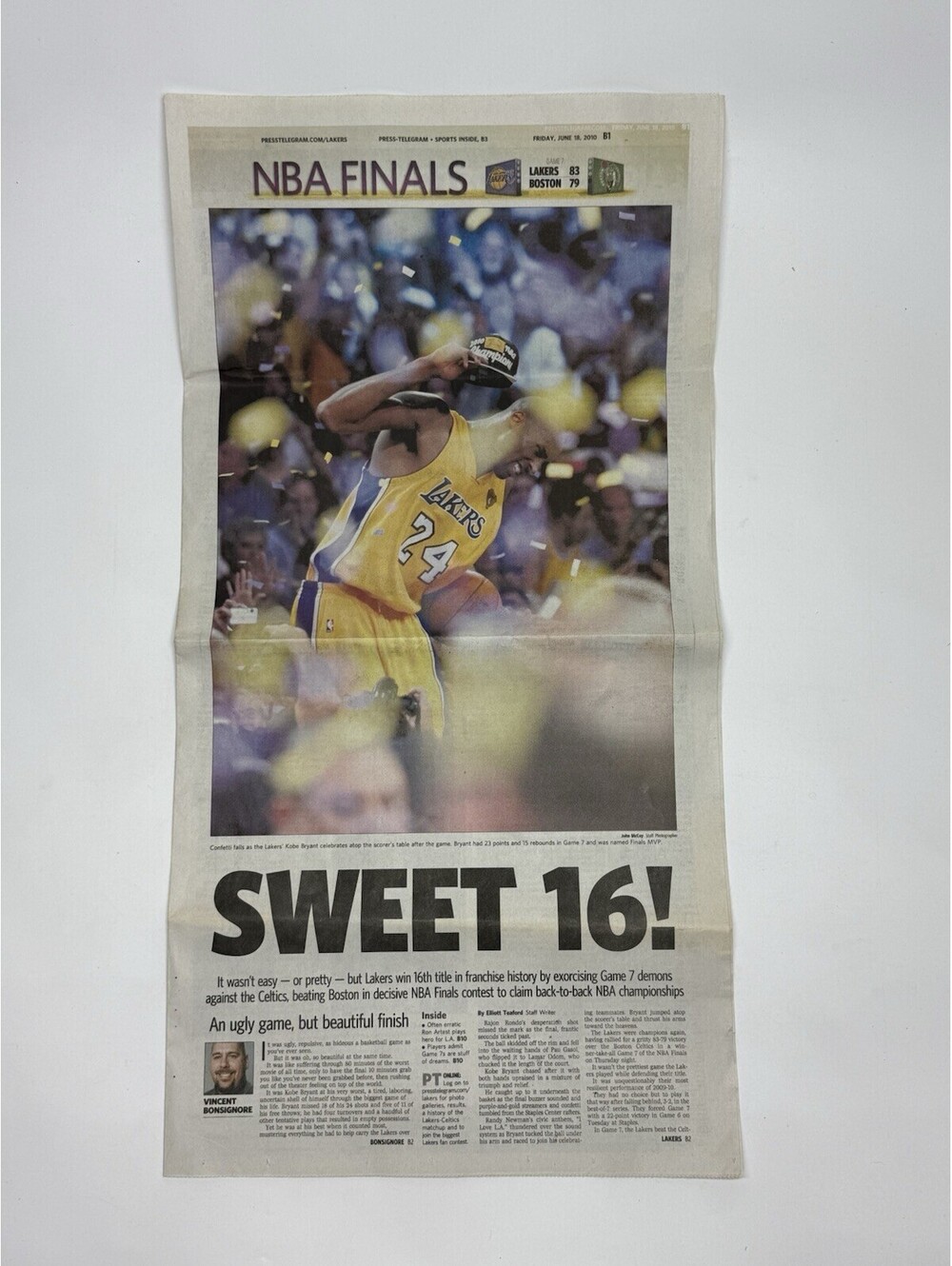 Kobe Bryant Lakers 2010 NBA Finals Sweet 16 Press-Telegram Newspaper Game 7
